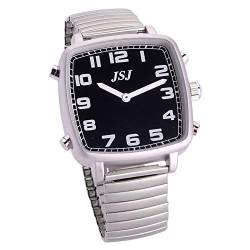 Sprechende Uhr auf Spanisch, quadratische Armbanduhr, schwarzes Zifferblatt, Erweiterbares Armband Tssb-1808s, armband von VISIONU