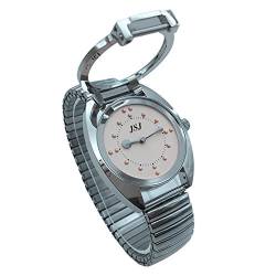 VISIONU Damen Analoges Quarzwerk Blindenuhr taktile mit Rosa Zifferblatt Edelstahl Armband von VISIONU