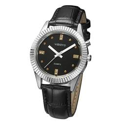VISIONU Deutsch Sprechende Armbanduhr mit Weckerunktion, Ansage von Uhrzeit und Datum, Schwarz- Ziffernblatt von VISIONU
