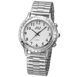 VISIONU Deutsch Sprechende Armbanduhr mit Weckerunktion, Ansage von Uhrzeit und Datum, Weiß- Ziffernblatt von VISIONU