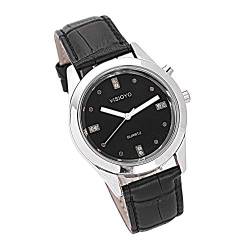 VISIONU Deutsch Sprechende Armbanduhr mit Weckerunktion,Ansage von Uhrzeit und Datum, Schwarz - Ziffernblatt (Schwarz Lederarmband TGSW-2003G) von VISIONU