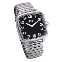 VISIONU Sprechende Armbanduhr, analog, quadratisch, mit Weckfunktion, Anzeige der Uhrzeit und Datum auf Französisch, schwarzes Zifferblatt, ausziehbares Armband TFSW-1708F von VISIONU