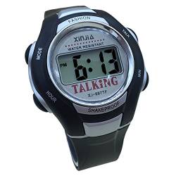 VISIONU Sprechende Armbanduhr, digital, Schwarz, mit Alarm, Zeitanzeige, französisch, für Blinde und Sehbehinderte von VISIONU