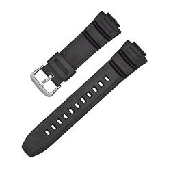 VISIYUBL 16mm Gummi -Uhrband -Passform for Casio MCW-100H W-S220 HDD-S100 Wasserdichtes Riemen Ersatz Fahren Sportuhr Accessoires (Color : Black-silver buckle, Size : 16mm) von VISIYUBL