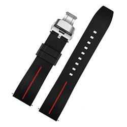 VISIYUBL 20 mm 22 mm Silikon Uhrenband Männer Frauen Schnellfreisetzung wasserdichtes Gummiarmband Schmetterling Schnalle for Tissot Fit for Mido Fit for Citize -Gurt (Color : Black Red 03, Size : 2 von VISIYUBL