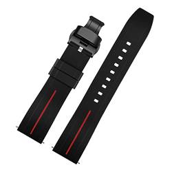 VISIYUBL 20 mm 22 mm Silikon Uhrenband Männer Frauen Schnellfreisetzung wasserdichtes Gummiarmband Schmetterling Schnalle for Tissot Fit for Mido Fit for Citize -Gurt (Color : Black Red 04, Size : 2 von VISIYUBL