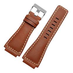 VISIYUBL 33 * 24mm Convex End Italian Leather Watch Band Series BR01 BR03. Riemenarmband Armband Gürtel Ross Gummi Mann Fit Fit for Glocke (Color : Brown silver, Size : Silver clasp) von VISIYUBL