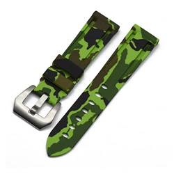 VISIYUBL Camouflage Silikon Uhrenband 20mm 22mm 24mm Wasserdichte Gummi Uhr Band Armband for Smartwatch Zubehör (Color : Bright Green, Size : 24mm) von VISIYUBL