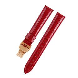 VISIYUBL Dame Watch-Bands fit for PP Ansehen Fit for Omega Leder Uhrenband Fit for Tissot Marke Armband Armband Frauen 12/14/16/18/20/22/22mm (Color : Brightred rosegold, Size : 18mm) von VISIYUBL