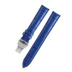 VISIYUBL Dame Watch-Bands fit for PP Ansehen Fit for Omega Leder Uhrenband Fit for Tissot Marke Armband Armband Frauen 12/14/16/18/20/22/22mm (Color : Deepblue silver, Size : 16mm) von VISIYUBL