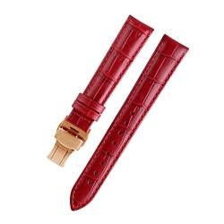 VISIYUBL Dame Watch-Bands fit for PP Ansehen Fit for Omega Leder Uhrenband Fit for Tissot Marke Armband Armband Frauen 12/14/16/18/20/22/22mm (Color : Deepred rosegold, Size : 16mm) von VISIYUBL