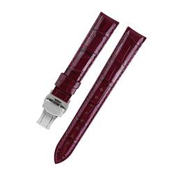 VISIYUBL Dame Watch-Bands fit for PP Ansehen Fit for Omega Leder Uhrenband Fit for Tissot Marke Armband Armband Frauen 12/14/16/18/20/22/22mm (Color : Wine red silver, Size : 18mm) von VISIYUBL