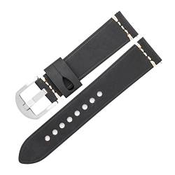 VISIYUBL Design Retro Uhr Uhrenband Fit for Huawei Uhr 3 46mm Männer Top Leder Uhrenband 22mm 24mm Armband (Color : Black-Silver Buckle, Size : 24mm) von VISIYUBL