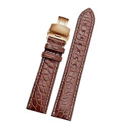 VISIYUBL Doppelseitiges Lederarmband Armband 18mm / 19mm / 20mm / 21mm / 22mm schwarz (Color : Brownwhite rosegold, Size : 18mm) von VISIYUBL