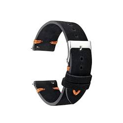 VISIYUBL Handgefertigte Stich-Armband-Bandband-Riemen-Silber-Pin-Schnalle original Lederarmband 18mm 20mm 22mm KZSD03. (Color : Black-Orange Line, Size : 22mm) von VISIYUBL