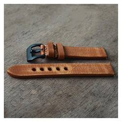 VISIYUBL Handgemachtes Leder Vintage Uhrengurt Gürtel Ersatz Armband 18mm 20mm 22mm 24mm for Männer Frauen Armband KZV07. (Color : Orange, Size : 18mm) von VISIYUBL