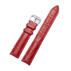 VISIYUBL Leder Uhrenarmband 14mm 16mm 18mm 20mm 22mm 24mm Uhr Gurte for Männer Frauen Watch Zubehör (Color : Red, Size : 24mm) von VISIYUBL