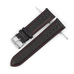 VISIYUBL Leder Uhrenarmband 18mm 20mm 22mm 24mm Atmungsaktive Poröse Armbanduhr Armband Handgemachte Nähte for Männer Watchstrap (Color : Black-red wire, Size : 20mm) von VISIYUBL