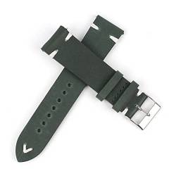 VISIYUBL Leder Uhrenarmband 18mm 20mm 22mm 24mm Männer Armband Handgemachte Nähen Armband Ersatzgurte (Color : Green-white line, Size : 22mm) von VISIYUBL
