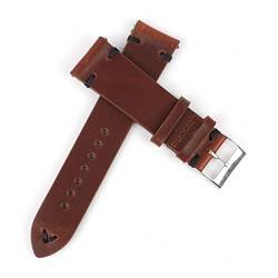 VISIYUBL Leder Uhrenarmband 18mm 20mm 22mm 24mm Männer Armband Handgemachte Nähen Armband Ersatzgurte (Color : Red brown-black line, Size : 22mm) von VISIYUBL