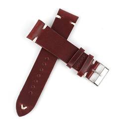 VISIYUBL Leder Uhrenarmband 18mm 20mm 22mm 24mm Männer Armband Handgemachte Nähen Armband Ersatzgurte (Color : Wine red, Size : 22mm) von VISIYUBL
