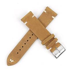 VISIYUBL Leder Uhrenarmband 18mm 20mm 22mm 24mm Männer Armband Handgemachte Nähen Armband Ersatzgurte (Color : Yellow brown-W line, Size : 18mm) von VISIYUBL