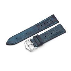 VISIYUBL Leder Uhrenarmband Strap 20mm 22mm 24mm Poröse atmungsaktive handgefertigte Nähte Watch Strap Repalcement Zubehör (Color : Blue, Size : 18mm) von VISIYUBL