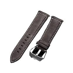 VISIYUBL Leder Uhrenbandarmband schwarz blau brauner Vintage Matte Watchgurt for Frauen Männer 18mm 20 mm 22 mm 24mm Handgelenk Band (Color : Dark brown, Size : 24mm) von VISIYUBL