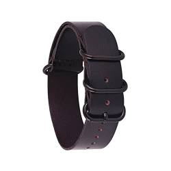 VISIYUBL Leder Uhrenbandgurt Männer Frauen Silber Schwarz Ringschnalle Armband Bandzubehör 14mm 16 18 mm 20mm 22 mm 24 mm fit for NATO Passt for ZULU (Color : Darkbrown 02, Size : 20mm) von VISIYUBL