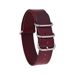 VISIYUBL Leder Uhrenbandgurt Männer Frauen Silber Schwarz Ringschnalle Armband Bandzubehör 14mm 16 18 mm 20mm 22 mm 24 mm fit for NATO Passt for ZULU (Color : Winered01, Size : 18mm) von VISIYUBL