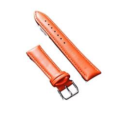 VISIYUBL Leder Watchband Soft Material Uhrenband Handgelenksgurt 12 14 16 18 20 21 22 mm mit silbernen Farbe Edelstahlschnalle (Color : Orange, Size : 12mm) von VISIYUBL