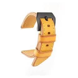 VISIYUBL Leder Watchstrap Gelb Handgemachtes Uhrenband 20mm 22mm 24mm 26mm Uhr Uhr Riemen passen for Panerai-Männer Ersatzarmband (Color : Yellow-Black Buckle, Size : 22mm) von VISIYUBL
