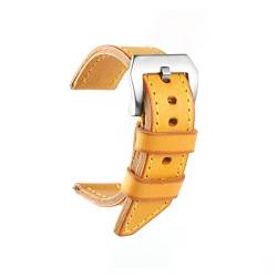 VISIYUBL Leder Watchstrap Gelb Handgemachtes Uhrenband 20mm 22mm 24mm 26mm Uhr Uhr Riemen passen for Panerai-Männer Ersatzarmband (Color : Yellow-Silver Buckle, Size : 20mm) von VISIYUBL