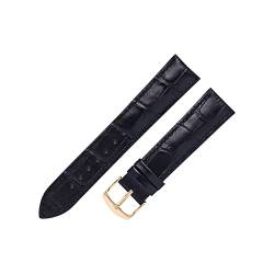 VISIYUBL Lederarmband 14/16/18/19/20/20/12/22mm Frauen Männer Watch Strap Business Strap Watch Armband Fit for Tissot Fit for DW (Color : Black black-Gold, Size : 22mm) von VISIYUBL