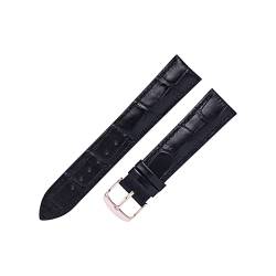 VISIYUBL Lederarmband 14/16/18/19/20/20/12/22mm Frauen Männer Watch Strap Business Strap Watch Armband Fit for Tissot Fit for DW (Color : Black black-Rosegold, Size : 19mm) von VISIYUBL