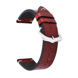 VISIYUBL Lederarmband 18mm 20mm 22mm 24mm Öl Wachs Leder Handmade Nähen Armband for Frauen Männer Handgelenk Armband (Color : Red, Size : 22mm) von VISIYUBL