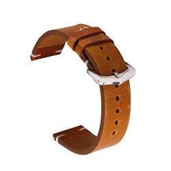 VISIYUBL Lederarmband 18mm 20mm 22mm 24mm Öl Wachs Leder Handmade Nähen Armband for Frauen Männer Handgelenk Armband (Color : Yellow brown, Size : 18mm) von VISIYUBL