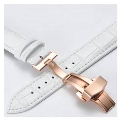 VISIYUBL Lederarmbands 12 14 16 18 20mm Universal Uhr Stahlschmetterlingsschließe Schnalle Strap Armband Armband Armbanduhrarmband (Color : Rose-White, Size : 20mm) von VISIYUBL