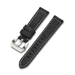VISIYUBL Moderne Lederband Zulu Uhrenarmband Schwarz Braun Rot Männer Armband 20mm 22mm 24mm Uhrenband Blatt Zubehör Stahlschnalle (Color : Black, Size : 24mm) von VISIYUBL