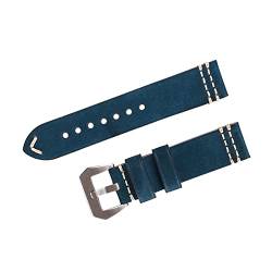 VISIYUBL Ölwachs Lederuhrbänder 20mm 22mm 24mm Lederband Fit for Huawei Uhr GT/Fit for Amazfit Fit for BIP Watch-Bands Fit for Panerai Vintage (Color : Blue-silver, Size : 20mm) von VISIYUBL