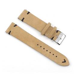 VISIYUBL Retro Leder Armband 18mm 20mm 22mm 24mm Braun Watchstrap Edelstahl Silber Schnalle for Männer Frauen Watch Ersatz (Color : Khaki-white wire, Size : 24mm) von VISIYUBL