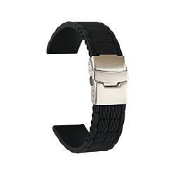 VISIYUBL Silikongurt Klappschnalle Schwarz Reifenmuster Generisches Watchband Wasserdichtes Sportgurt for Männer 20mm 22 mm 24 mm (Color : B, Size : 22mm) von VISIYUBL