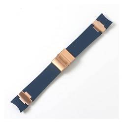 VISIYUBL Uhrband Armband Kieselgel-Uhr-Uhr-Band Fit for Ulysse Fit for Nardin TAUCHER Wasserdichte Gummi Uhr Strap Sport 22mm Mann Schwarz Blau Braun (Color : Blue rosegold, Size : 22mm with buckle von VISIYUBL