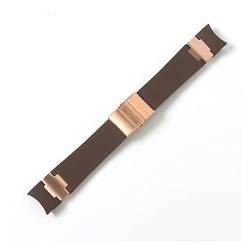 VISIYUBL Uhrband Armband Kieselgel-Uhr-Uhr-Band Fit for Ulysse Fit for Nardin TAUCHER Wasserdichte Gummi Uhr Strap Sport 22mm Mann Schwarz Blau Braun (Color : Brown rosegold, Size : 22mm with buckle von VISIYUBL