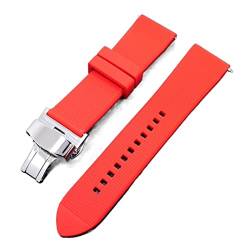 VISIYUBL Universal Silicon Watchband Butterfly Schnalle Band Stahlschnalle Armband Armband 18mm 20 mm 22 mm for Männer Frauen (Color : Red, Size : 20mm) von VISIYUBL