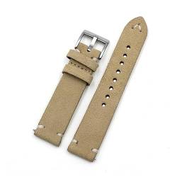 VISIYUBL Vintage Wildleder-Leder-Uhr-Armband 18mm 20mm 22mm 24mm handgemachtes Nähband for Männer Frauen Watch Ersatz (Color : Beige, Size : 24mm) von VISIYUBL