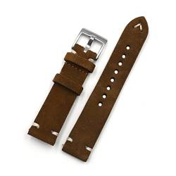 VISIYUBL Vintage Wildleder-Leder-Uhr-Armband 18mm 20mm 22mm 24mm handgemachtes Nähband for Männer Frauen Watch Ersatz (Color : Coffee, Size : 24mm) von VISIYUBL