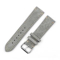 VISIYUBL Vintage Wildleder-Leder-Uhr-Armband 18mm 20mm 22mm 24mm handgemachtes Nähband for Männer Frauen Watch Ersatz (Color : Gray with wire, Size : 22mm) von VISIYUBL