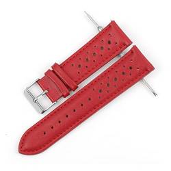 VISIYUBL Watch Strap Gürtel Leder 18mm 20mm 22mm 24mm Uhrenarmbänder Braun Frauen Männer Armband Band Stahl Siver Schnalle Zubehör (Color : Red, Size : 24mm) von VISIYUBL