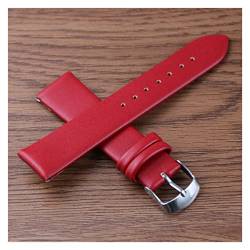 VISIYUBL Weiche Leder Uhrenbandband 8mm 10mm 18mm 20mm 22mm 24mm Wasserdichte Uhrenband Ersatz Silber Schnalle for Männer Frauen (Color : Red, Size : 18mm) von VISIYUBL